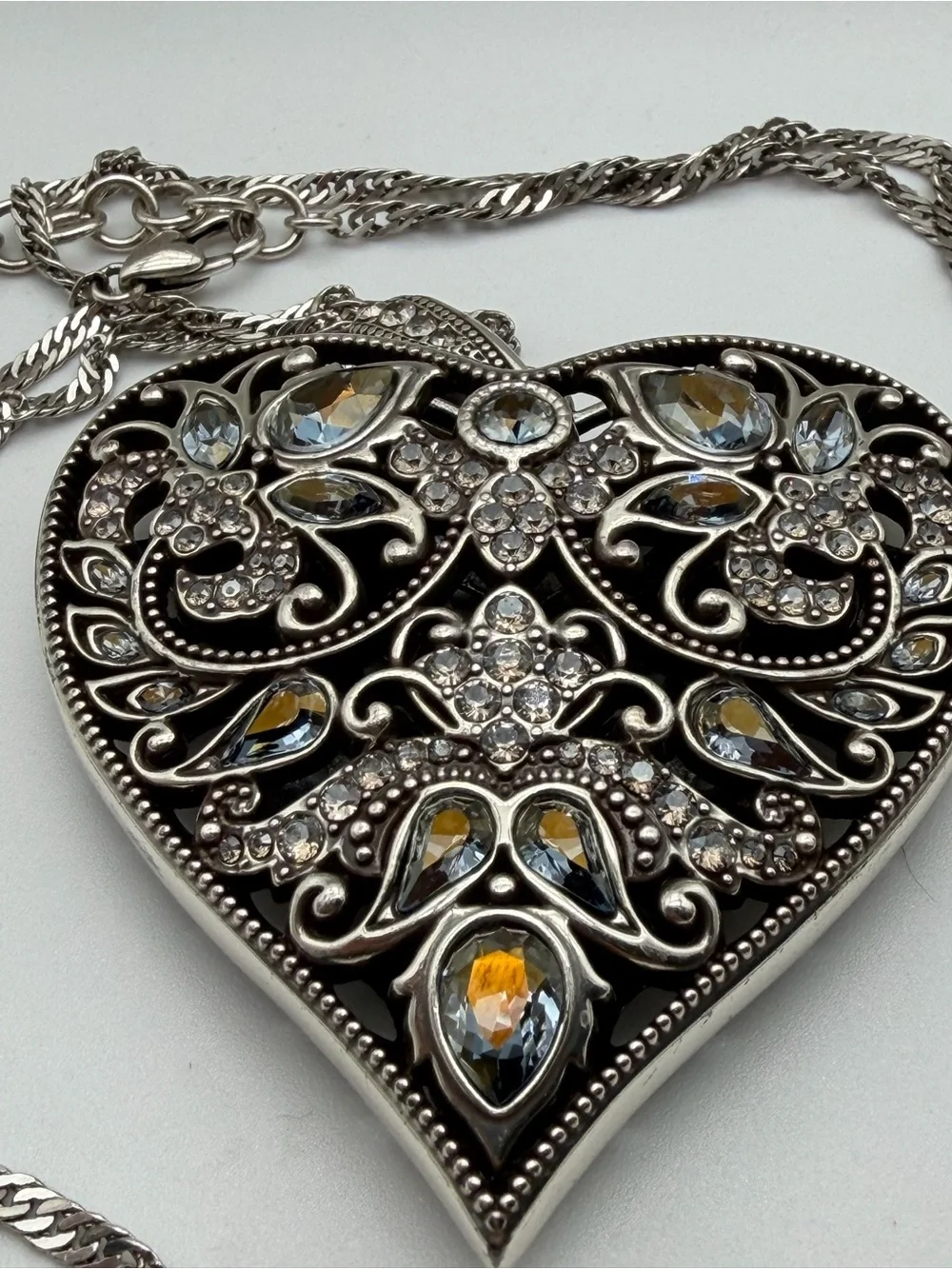 Brighton Silver Queen of the Waters Pendant Heart with Clear Crystals